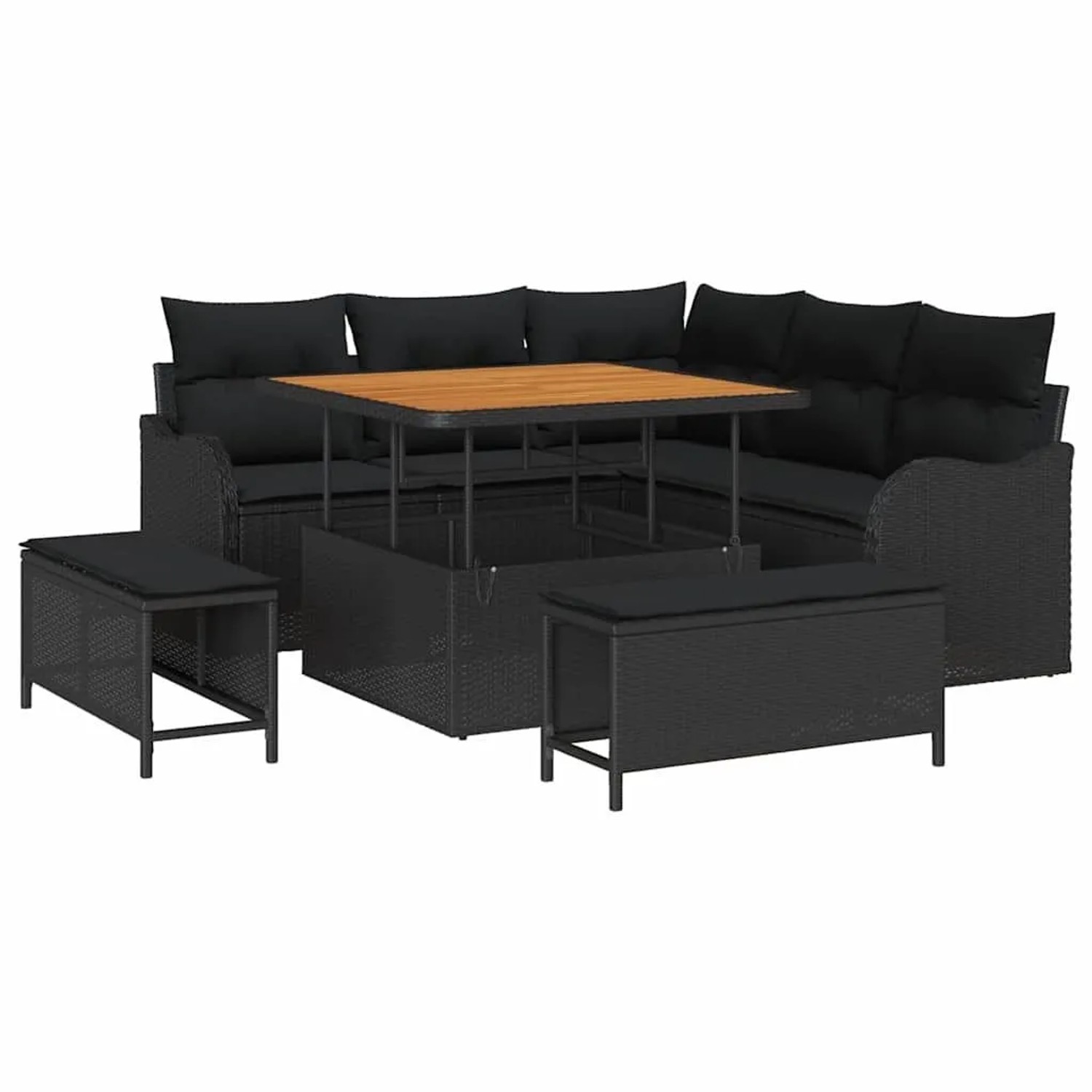 vidaXL Garten-Sofa-Set mit Kissen mit Speicher 8-Tlg Schwarz 3364204