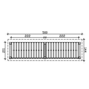 Technische Zeichnung: Skan Holz Holzunterstand Holm 2, Draufsicht mit Maßen 500x144 cm für Kaminholzregal.