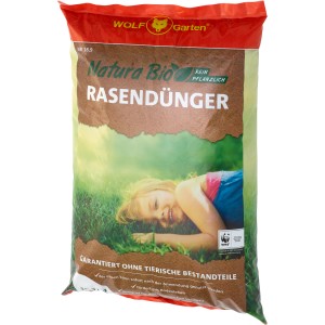 Sack Wolf-Garten Rasendünger Natura Bio 18,9 kg. Fördert Bodenleben, ohne tierische Bestandteile.
