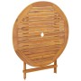 Zusammengeklappter, runder Gartentisch aus Akazienholz mit Sonnenschirmloch, Teil der 5-tlg. Essgruppe.