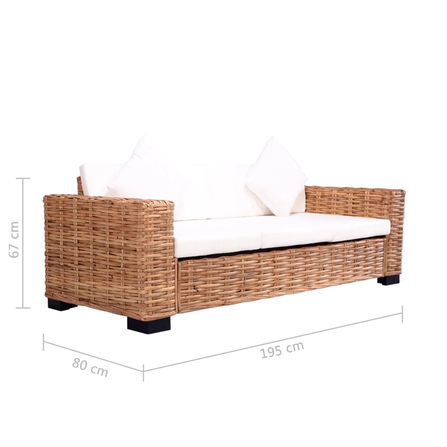 vidaXL Sofa-Set, 15-teilig, aus natürlichem Rattan mit cremeweißen Polstern und Kissen.