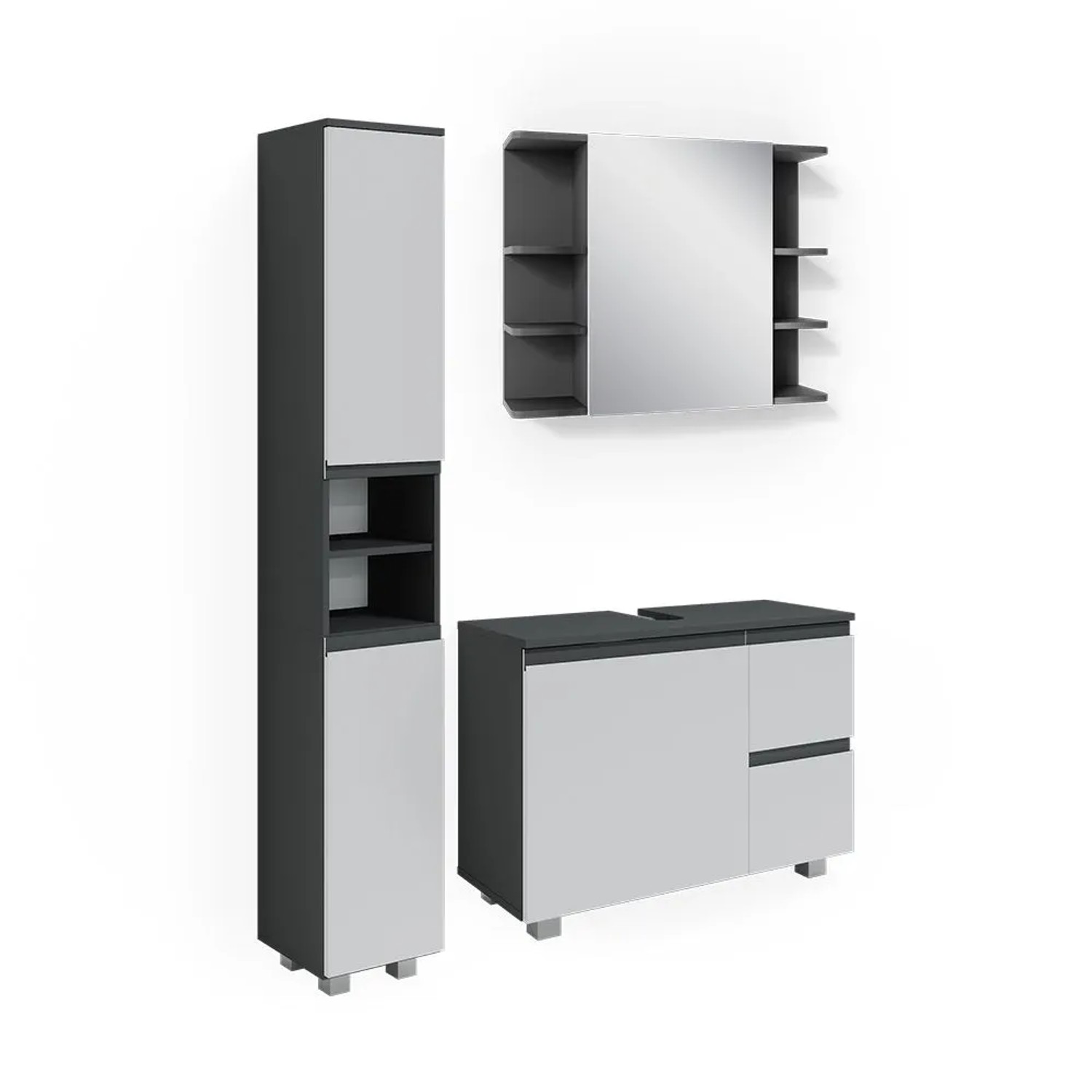 Vicco Badmöbel-Set J-Shape Anthrazit 80 x 61 3-teilig