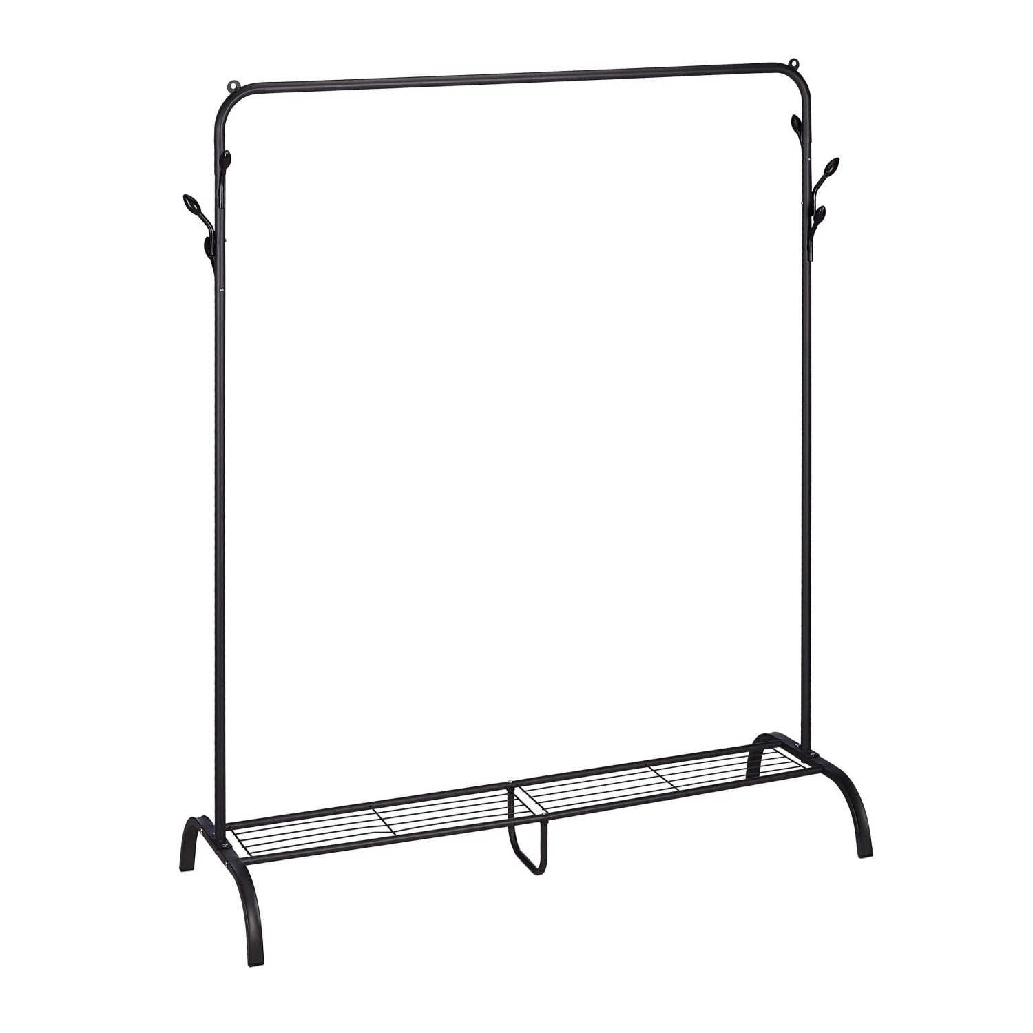 Relaxdays Kleiderständer Stahl Schwarz mit Ablage und 6 Haken 145 cm x 132 cm x 44 cm