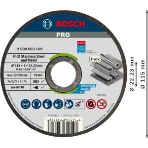 Bosch Pro Trennscheibe Stainless Steel and Metal Gerade 115 x 1 x 22,23 mm