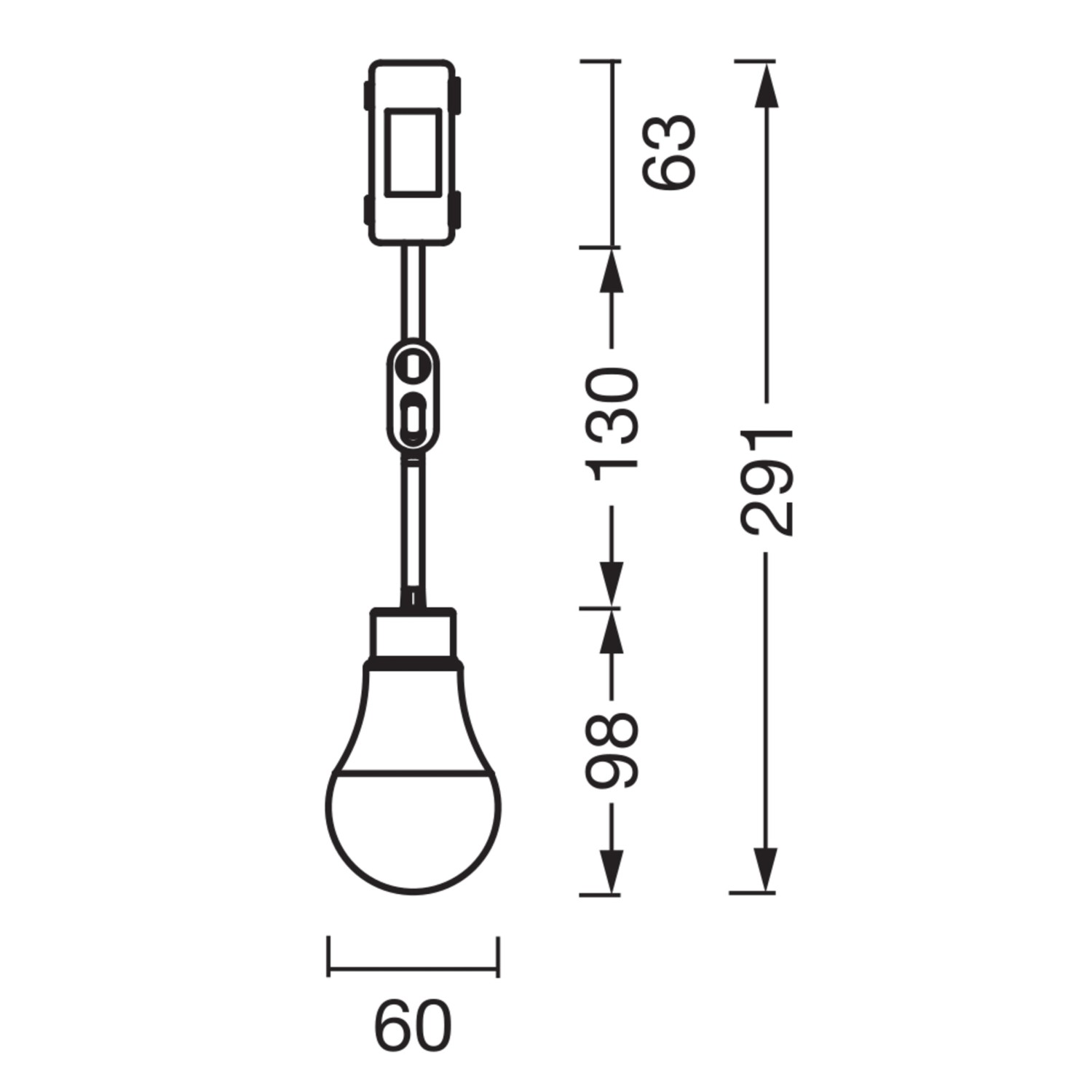 Technische Zeichnung LEDVANCE Leuchtmittel Glühlampenform 10W mit Maßangaben.