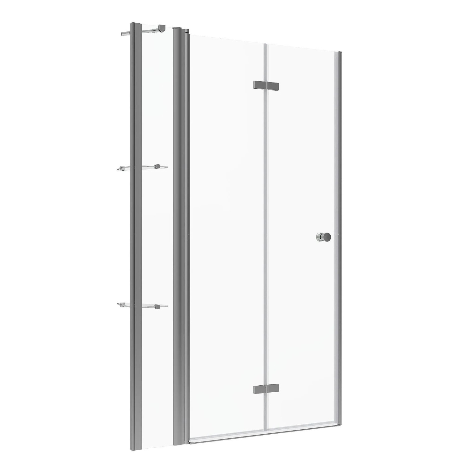 Aquabatos Klappbare Nischentür mit Eckregal Bad Duschabtrennung Duschtür 115 x 187 cm Verstellbereich 113-116 cm Drehfalttür mit 20cm Festteil