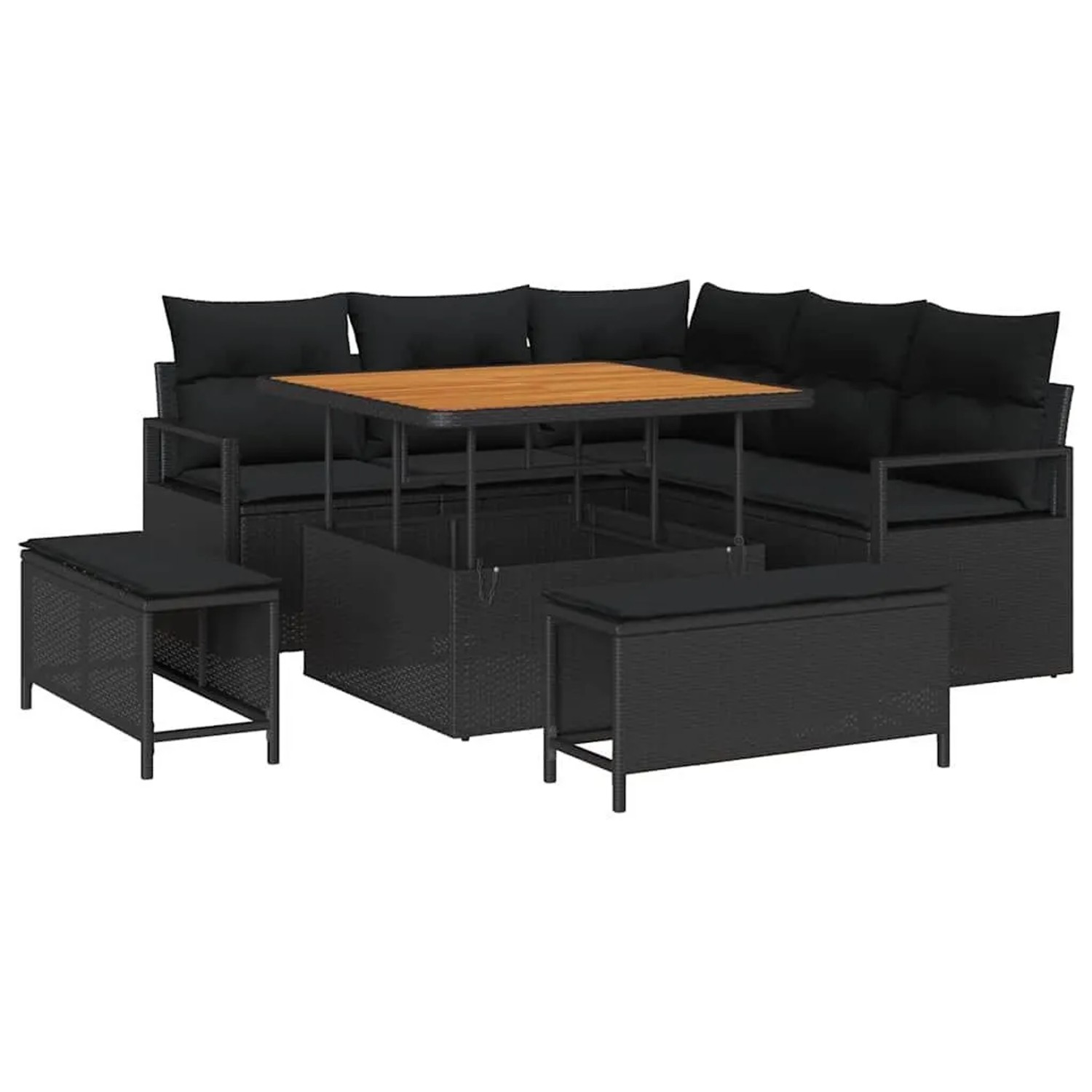 vidaXL Garten-Sofa-Set mit Kissen mit Speicher 8-Tlg Schwarz 3364464