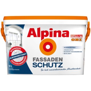 Eimer Alpina Fassadenschutz, Weiß matt, 10 Liter. Silikonverstärkte Fassadenfarbe für ca. 60 m².