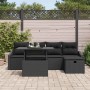 Schwarzes 6-tlg. vidaXL Garten-Sofa-Set aus Poly Rattan mit höhenverstellbarem Tisch.