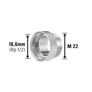 Übergangsstück M22 x Ø 21 mm (Rp 1/2) aus verchromtem Messing für Auslaufventile.