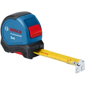Bosch Professional Maßband, 5 m, blaues Gehäuse mit gelbem Band und magnetischem Haken.