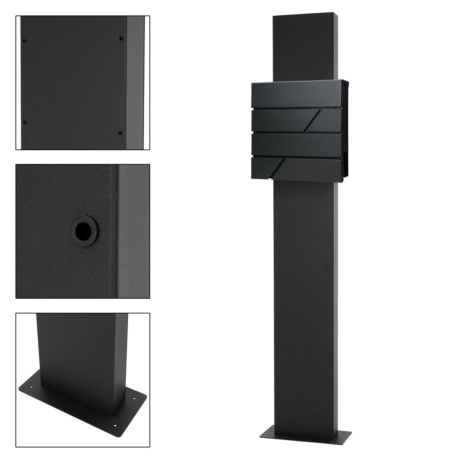 ML-Design Standbriefkasten Anthrazit mit Zeitungsfach und 170cm Pfosten.