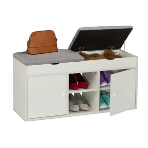 Relaxdays Schuhbank MDF Weiß Grau Klappbar Gepolstert 49,5 cm x 100 cm x 34 cm 25,6 kg