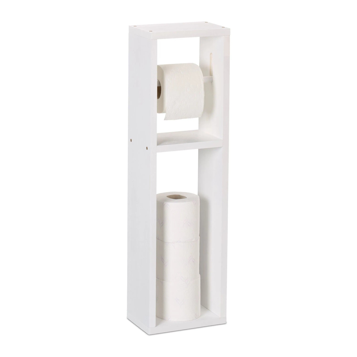 Relaxdays Toilettenpapierhalter Walnussholz Weiß mit Ersatzrollenhalter 70 cm x 20 cm x 13 cm 2,3 kg