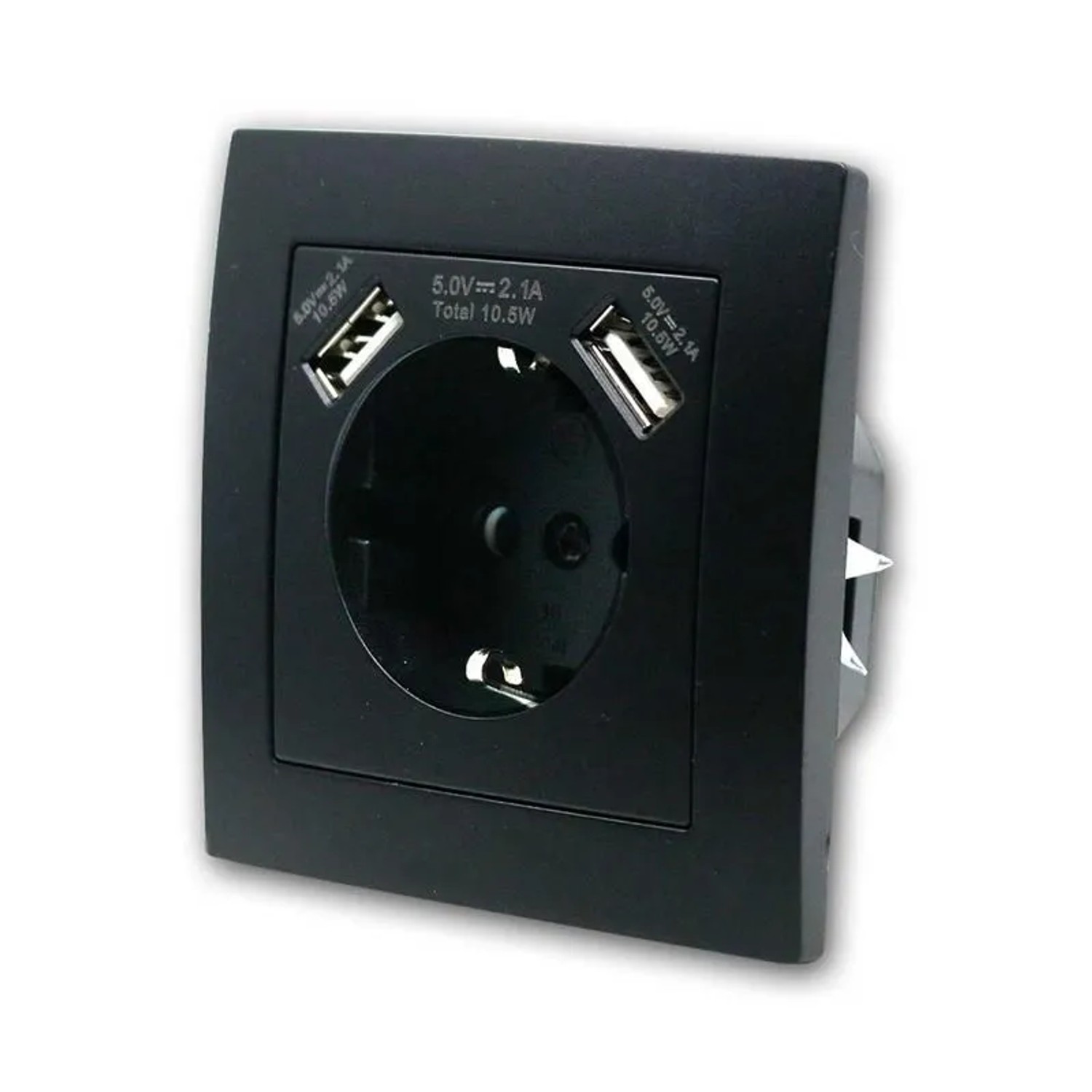 McPower FLAIR Schutzkontakt Steckdose 2xUSB A Schwarz mit Rahmen