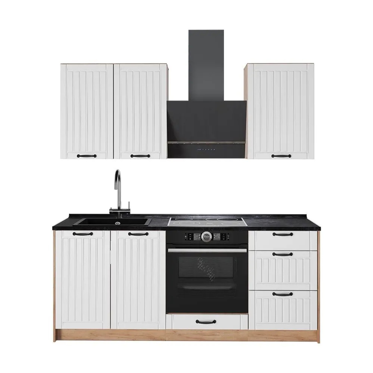 Vicco Singleküche Fame-Line Weiß Landhaus/Goldkraft Eiche 190 x 82 AP Anthrazit Art Nr 64895