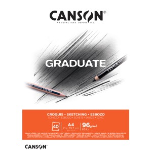 Canson Graduate Skizzenblock A4, 40 Blatt, weißes Skizzenpapier für Bleistift, Kohle und Pastell.