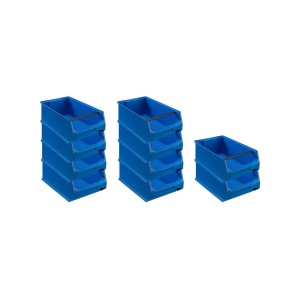 PROREGAL SparSet: 10 blaue Sichtlagerboxen (21,8L) mit Griffstange, 20x30x50cm, für Aufbewahrungssysteme.