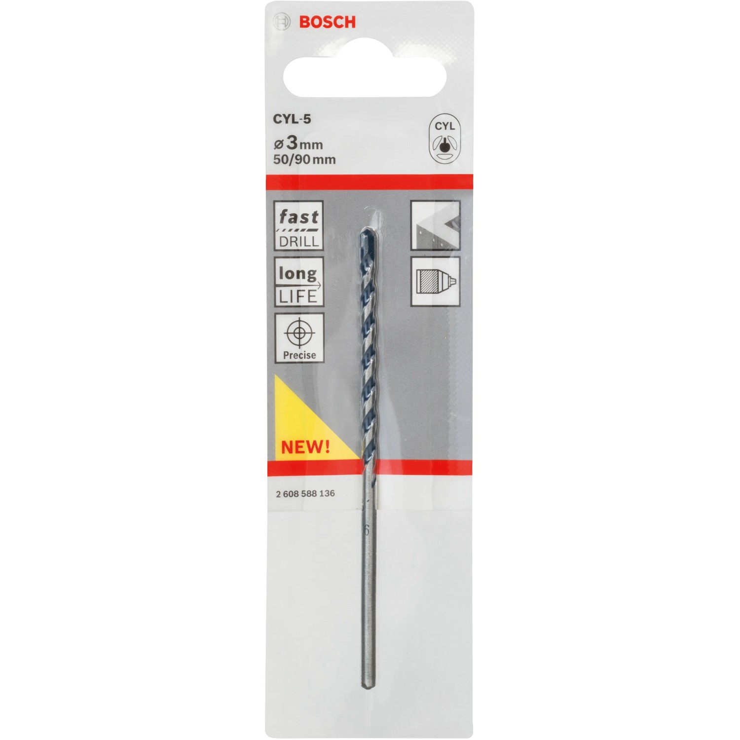 Bosch Betonbohrer Pro CYL-5, 3 mm, für präzise Dübelbohrungen in Beton und Mauerwerk.