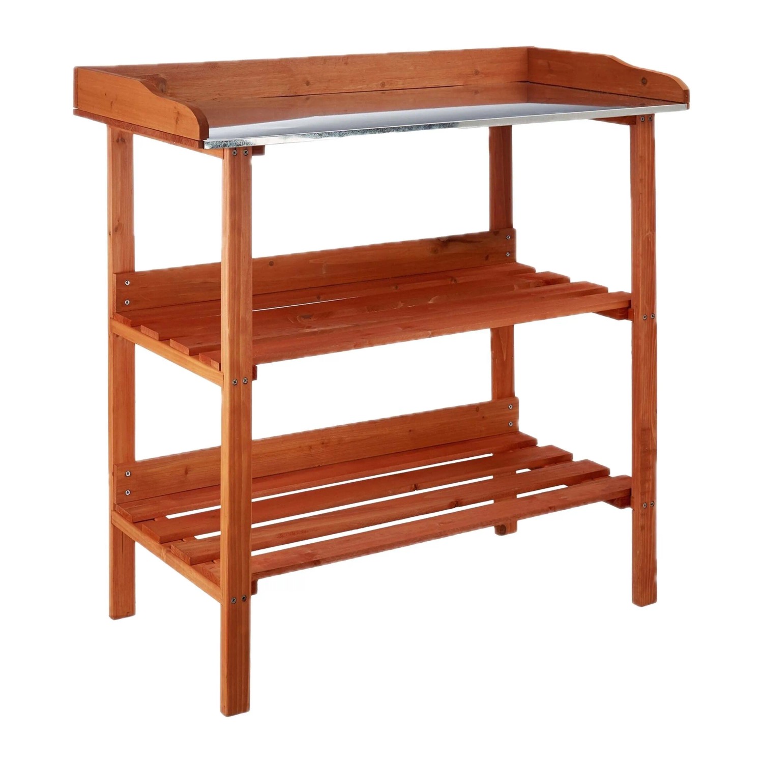 Relaxdays Pflanztisch Tannenholz Metall Orange mit Metallplatte 87,5 cm x 91,8 cm x 41,5 cm 7,2 kg