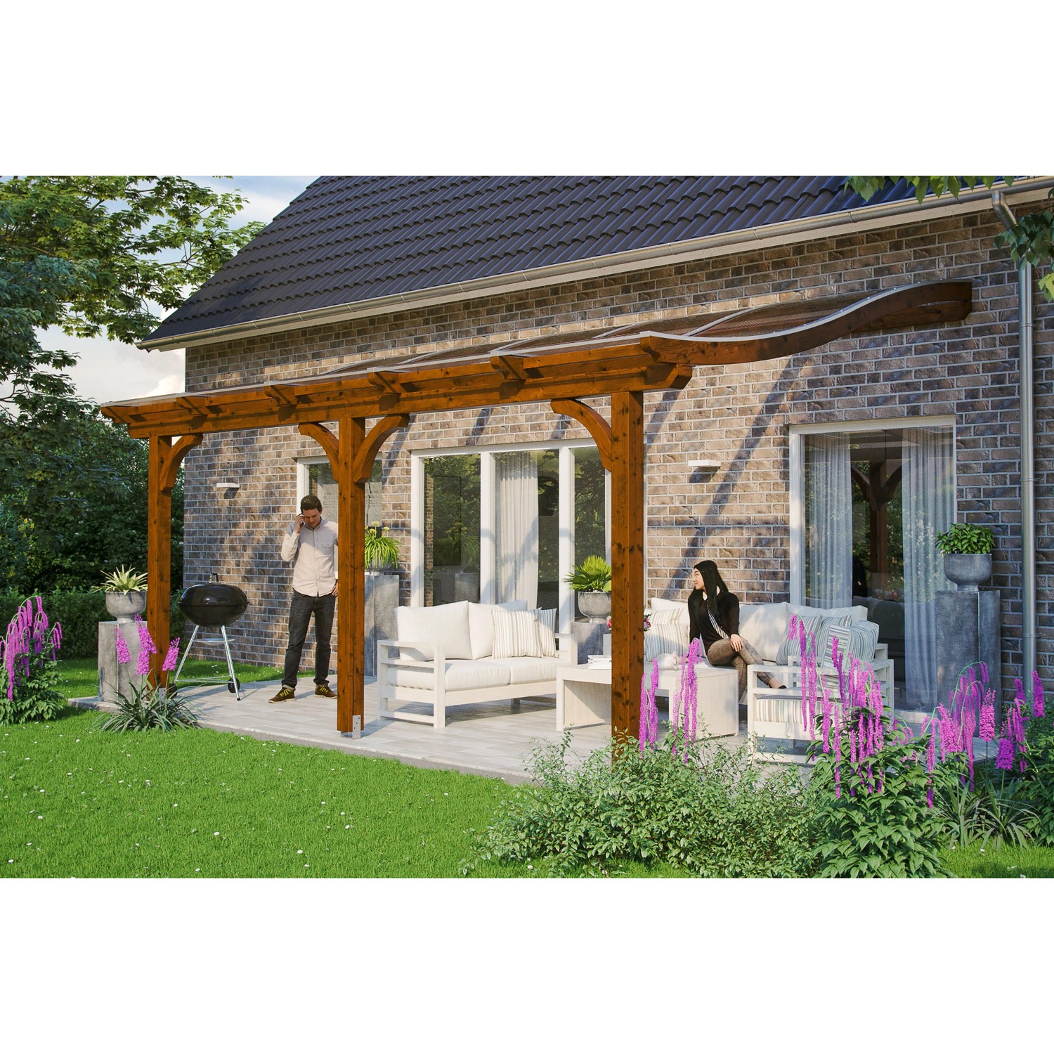 Skan Holz Terrassenüberdachung Venezia 541 x 239 cm Leimholz Nussbaum