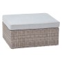 Hocker des Lounge-Sets Olea: Polyrattan in Sand, Kissen in Grau. Gartenmöbel für entspanntes Sitzen.