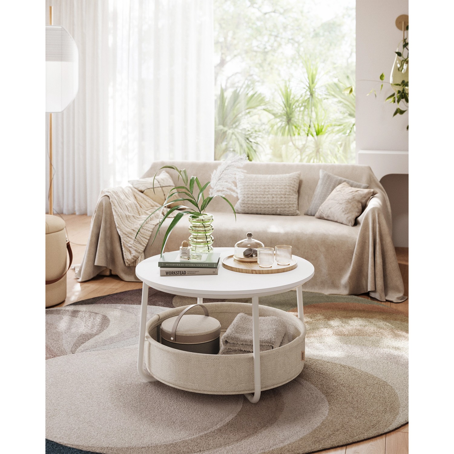 vasagle couchtisch mit stauraum 75 cm x 75 cm x 45 cm weiß-braun