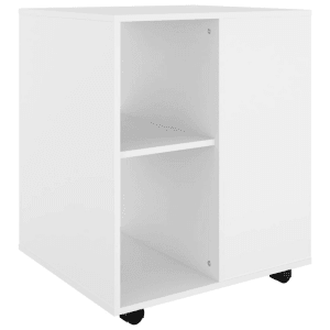 Weißer Rollschrank (60x53x72 cm) aus Holzwerkstoff mit offenem Fach und Ablage für Büro.