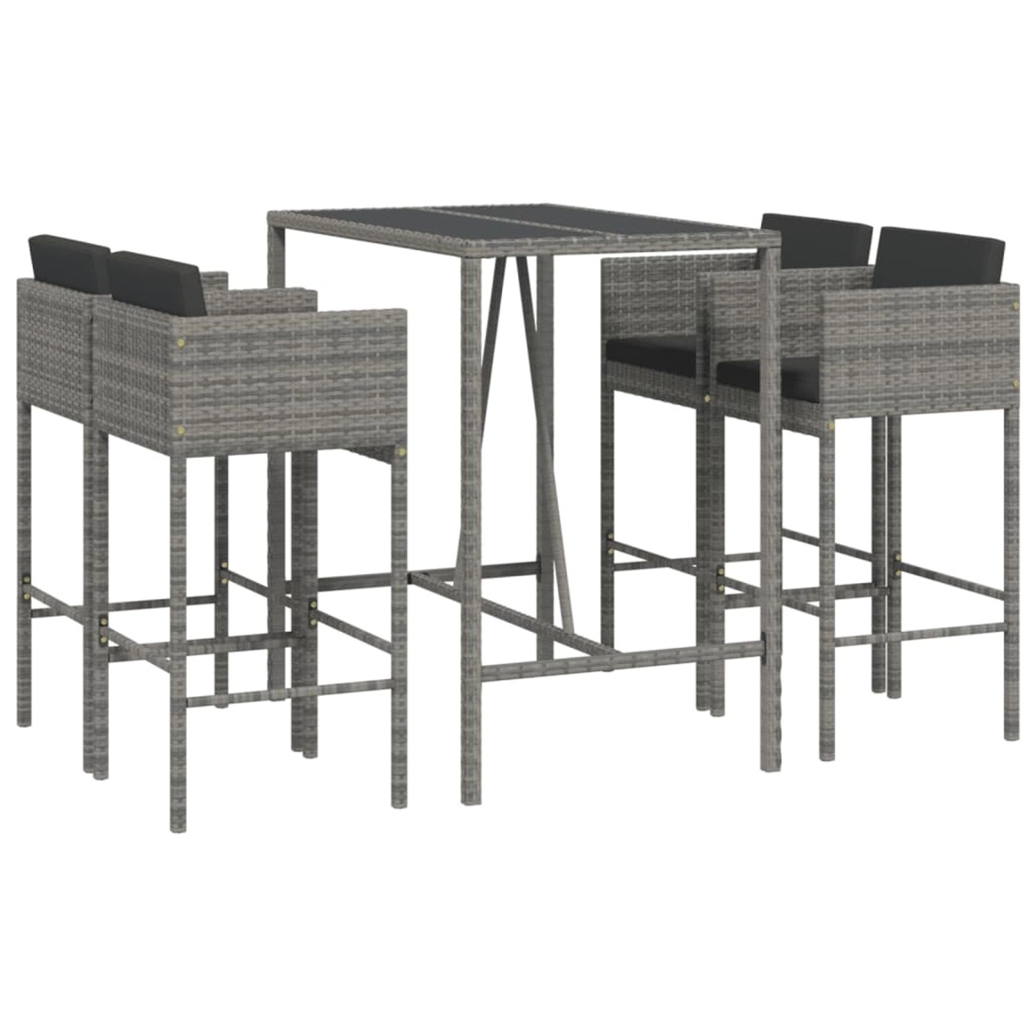 vidaXL 5-tlg Gartenbar-Set mit Kissen Grau Poly Rattan Modell 15