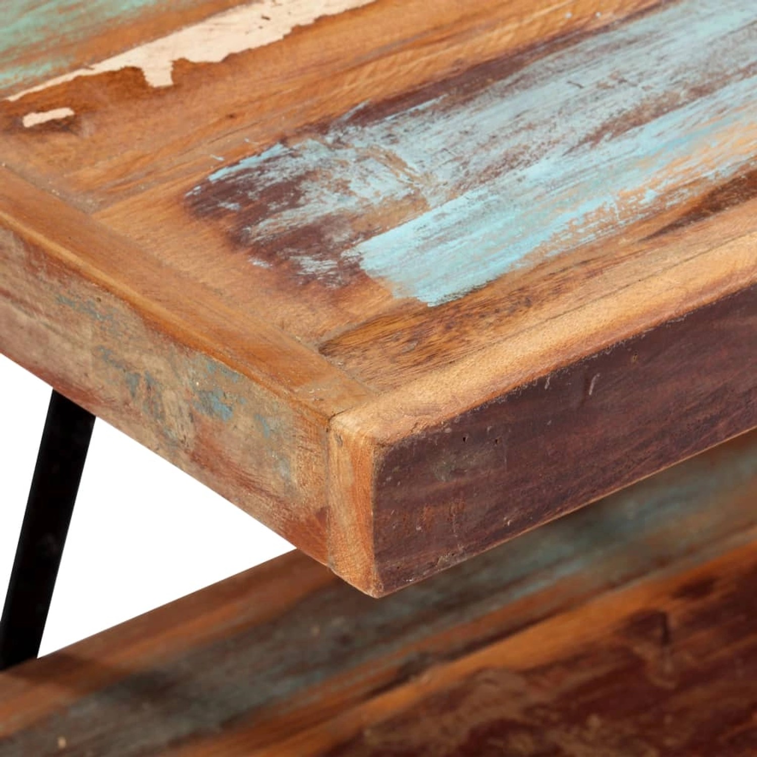 Detailansicht: VidaXL TV-Schrank aus Altholz mit Metallgestell, Teil der Wohnwand.