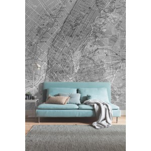Komar Fototapete Vlies NYC Map, 200x250 cm, zeigt eine detaillierte Karte von New York in Schwarz-Weiß.