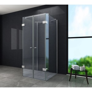 Glasdeals U Duschkabine AVILO 90x90x195 cm aus Klarglas mit silbernen Beschlägen.