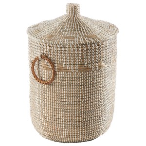 Kobolo Schlangenkorb WOMA WHITE aus Seegras mit Deckel und Griffen