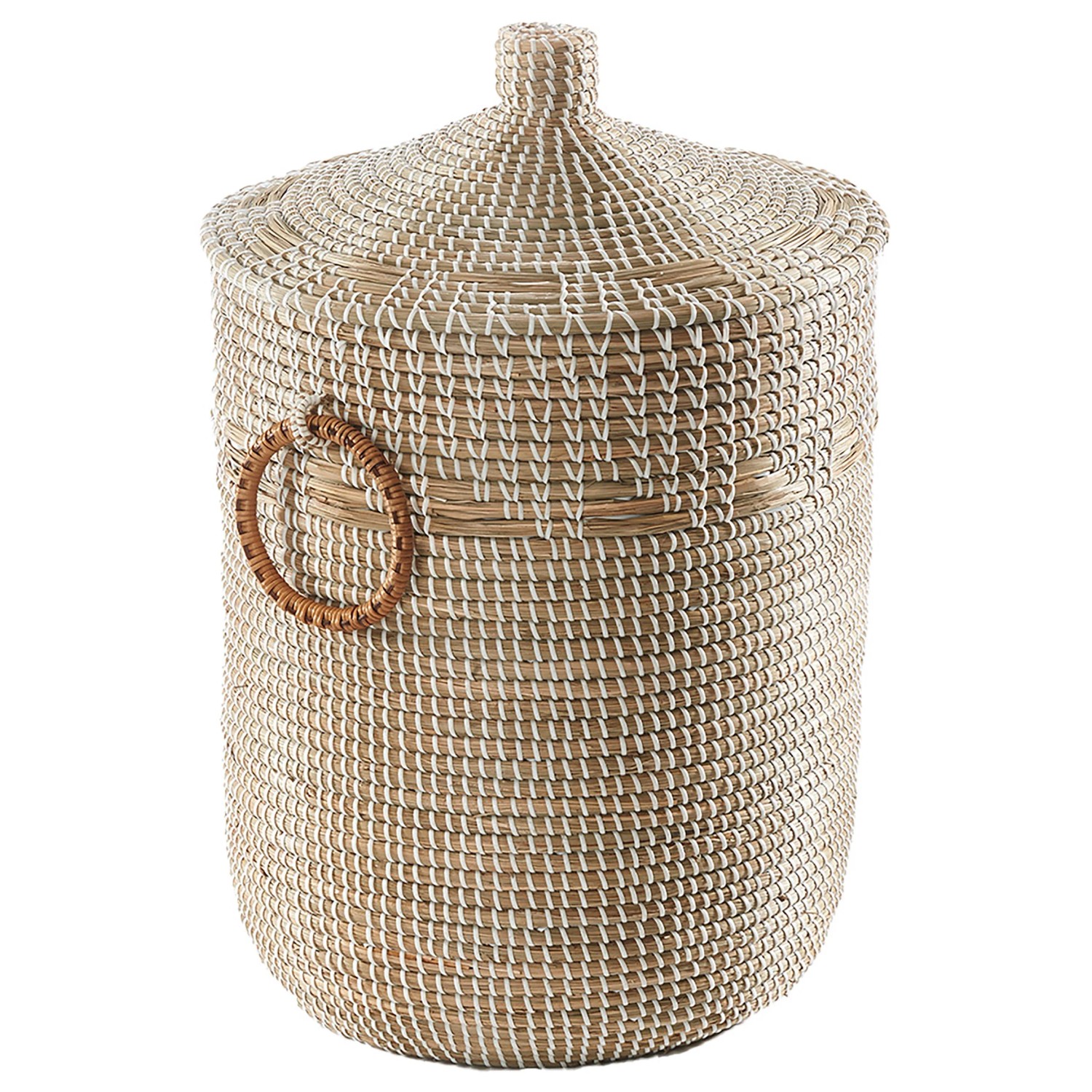 Kobolo Schlangenkorb WOMA WHITE aus Seegras mit Deckel und Griffen