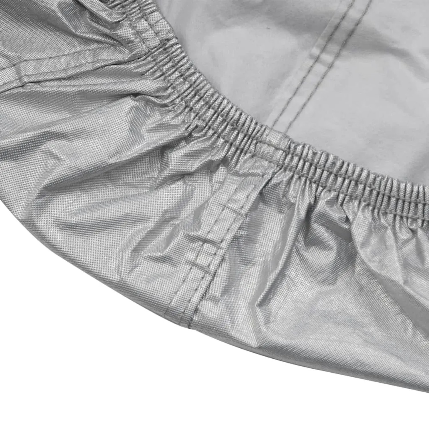 Detailaufnahme: Silberne vidaXL Autoabdeckung Halbgarage M aus PEVA mit Gummizug.