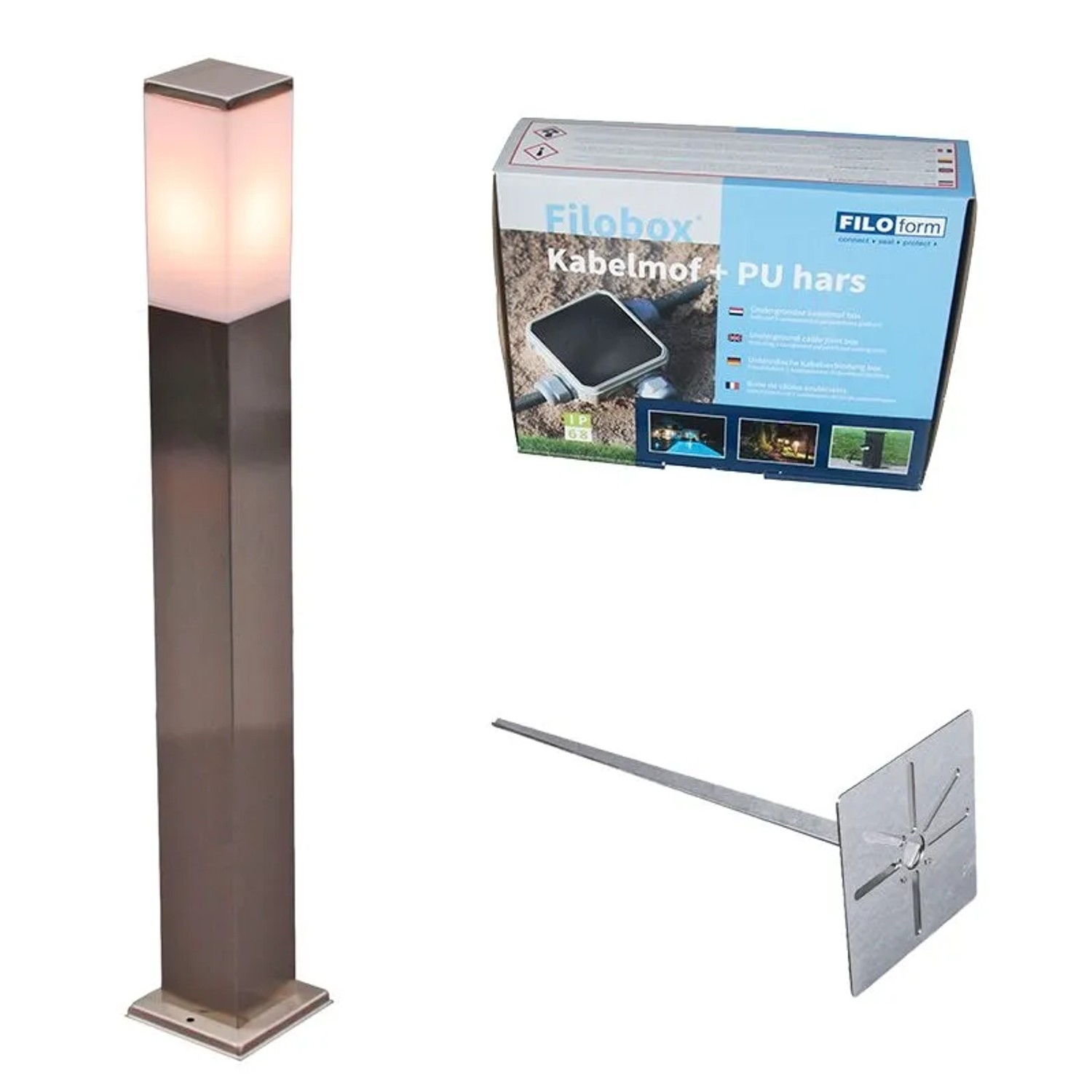 QAZQA Außen-Stablampe Stahl 80cm IP44 Malios mit Erdspieß und Kabelverschraubung