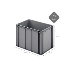 Graue PROREGAL Eurobox (70 Liter) mit geschlossenem Griff, 42x40x60 cm. Ideal zur Aufbewahrung.