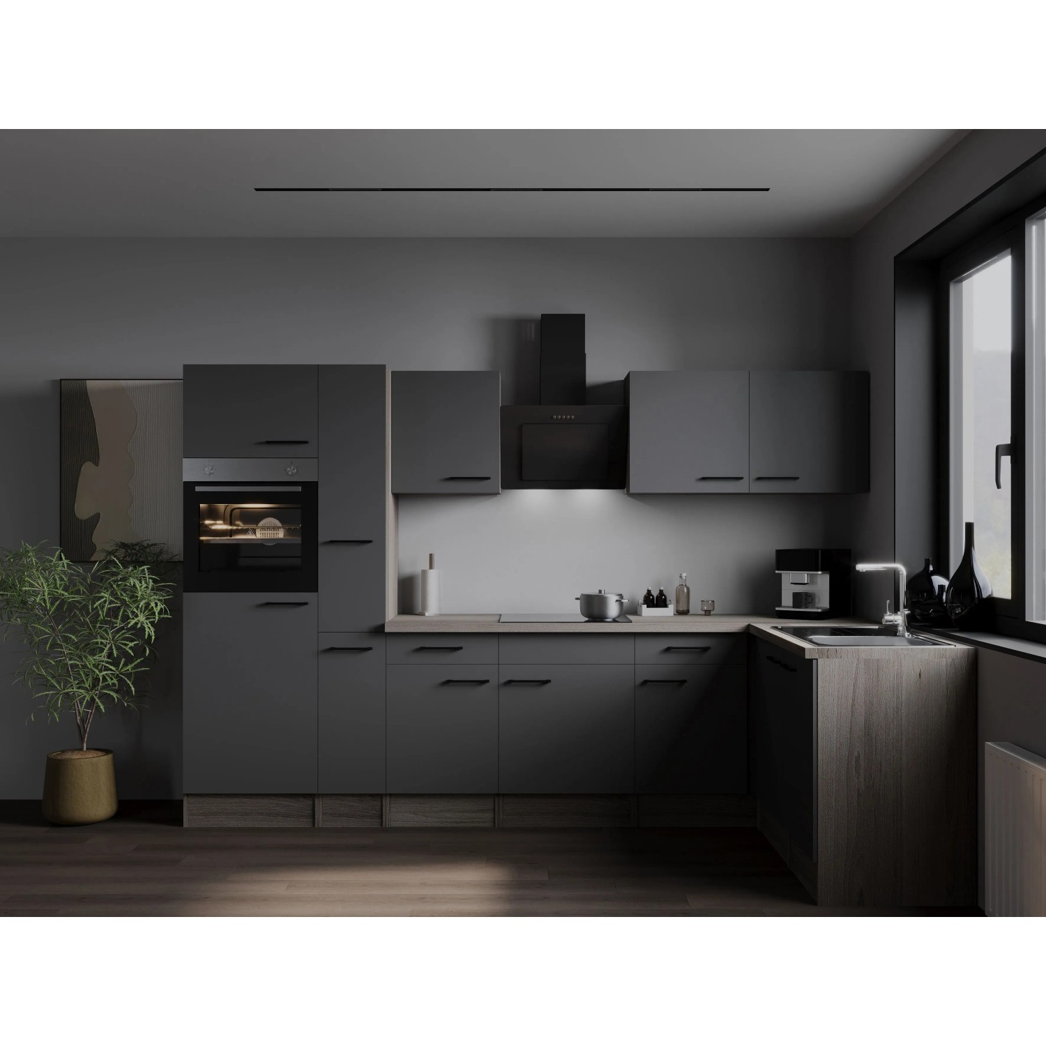 Thumbnail - Respekta Winkelküche Oliver 310 cm Eiche York / Grau Matt