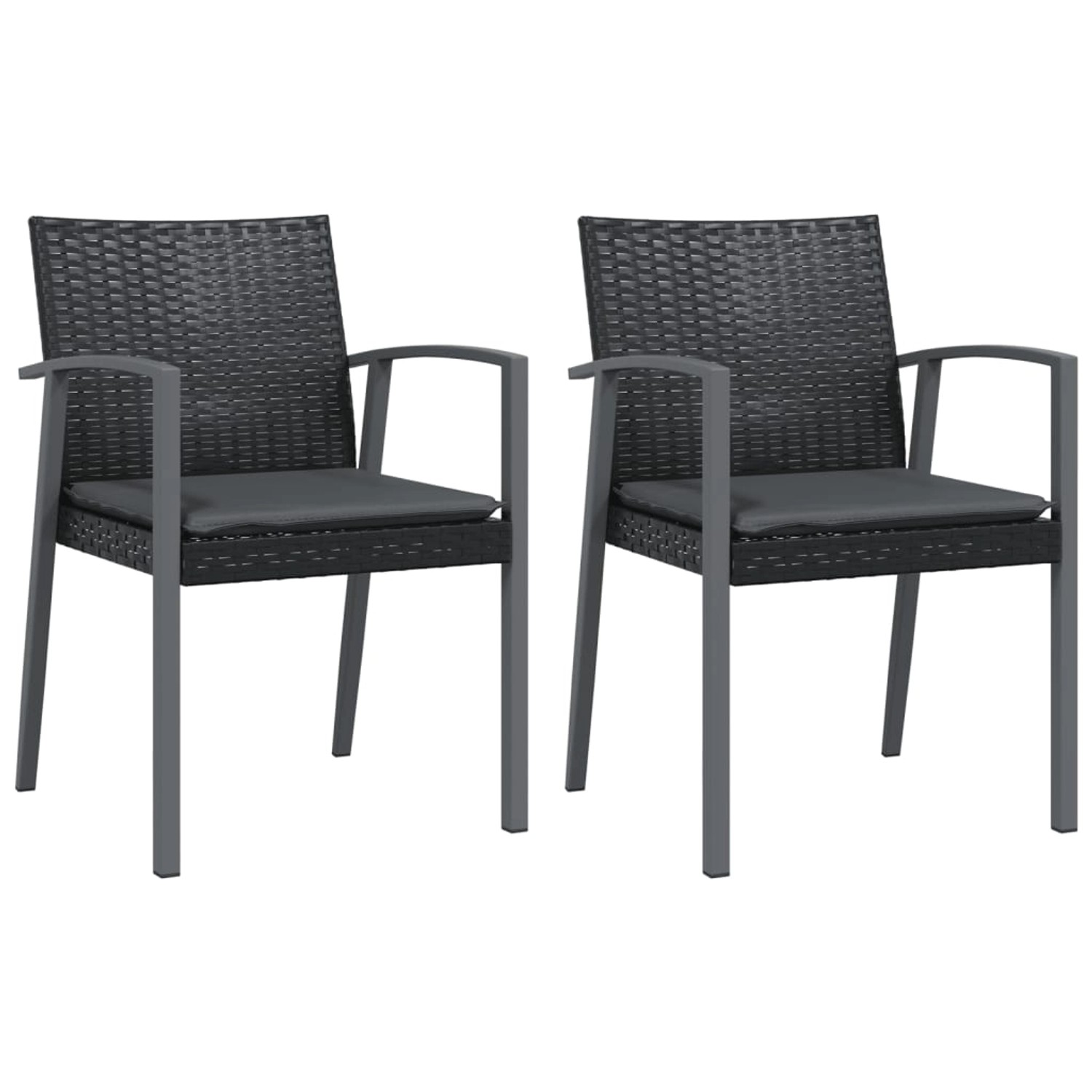 vidaXL Gartenstühle mit Kissen 2 Stk. Schwarz 56,5x57x83cm Poly Rattan günstig online kaufen