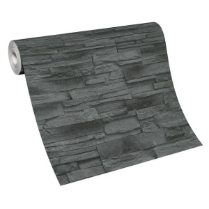 Rolle Erismann Vliestapete Stones Klein in Dunkelgrau mit Steinoptik.
