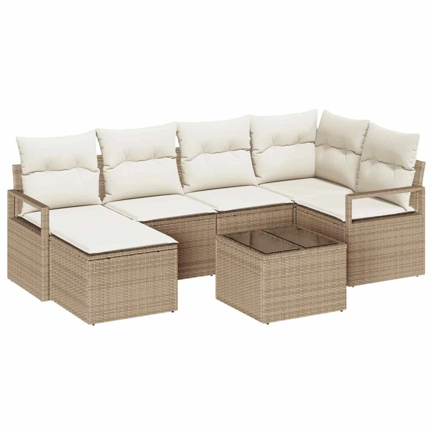 vidaXL Garten-Sofa-Set 7-Tlg Beige Poly Rattan 3346461 günstig online kaufen