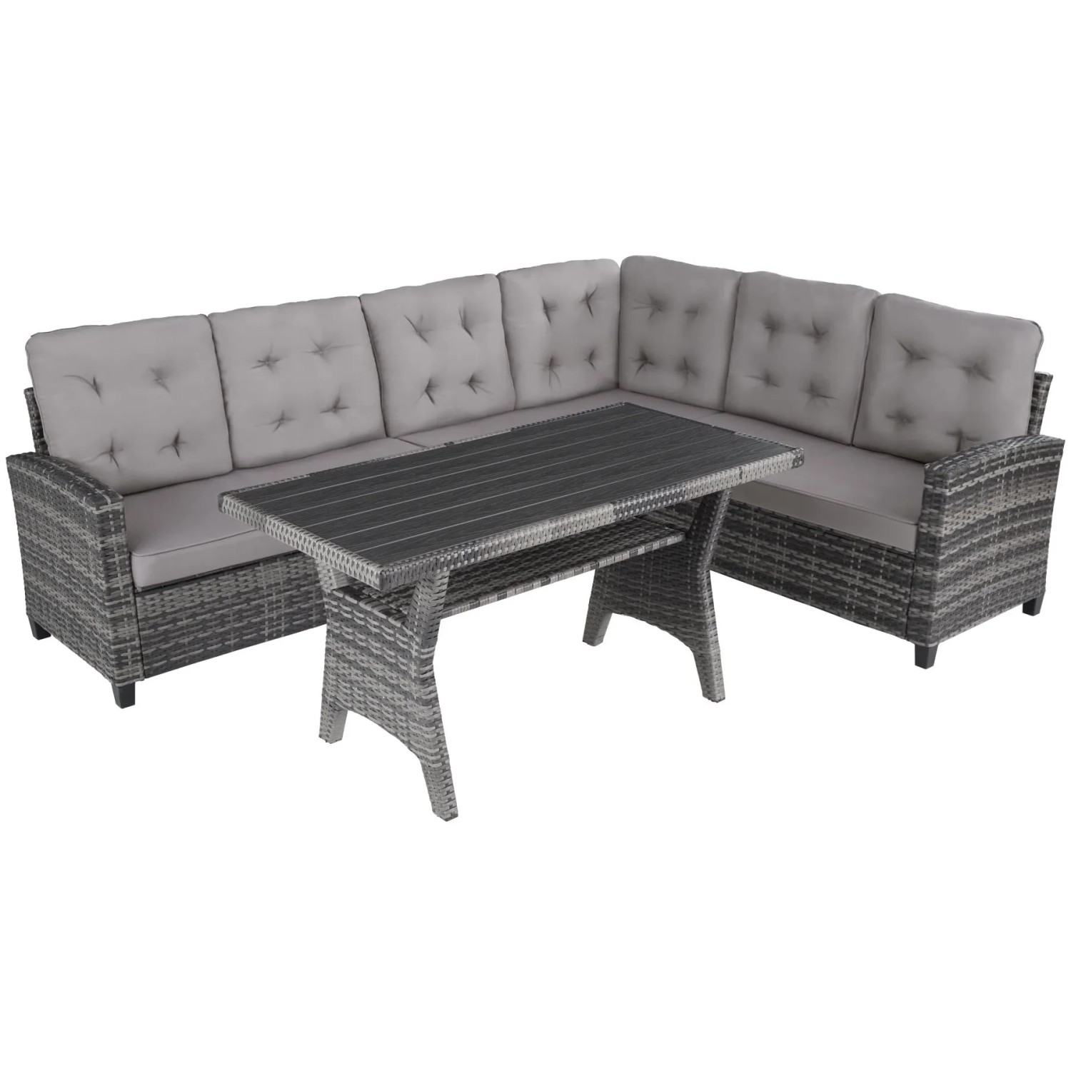 Tectake Rattan Lounge Catania Für 6 Personen Widerstandsfähig  120 x 65 x 73 cm Grau