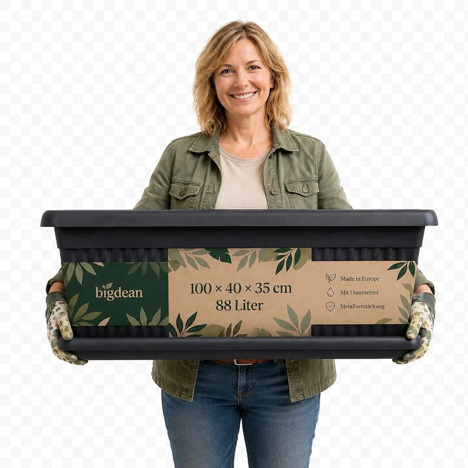 BigDean Blumenkübel Jumbo 100x40x35cm 88 Liter Mediterranes Design inkl Untersetzer Anthrazit