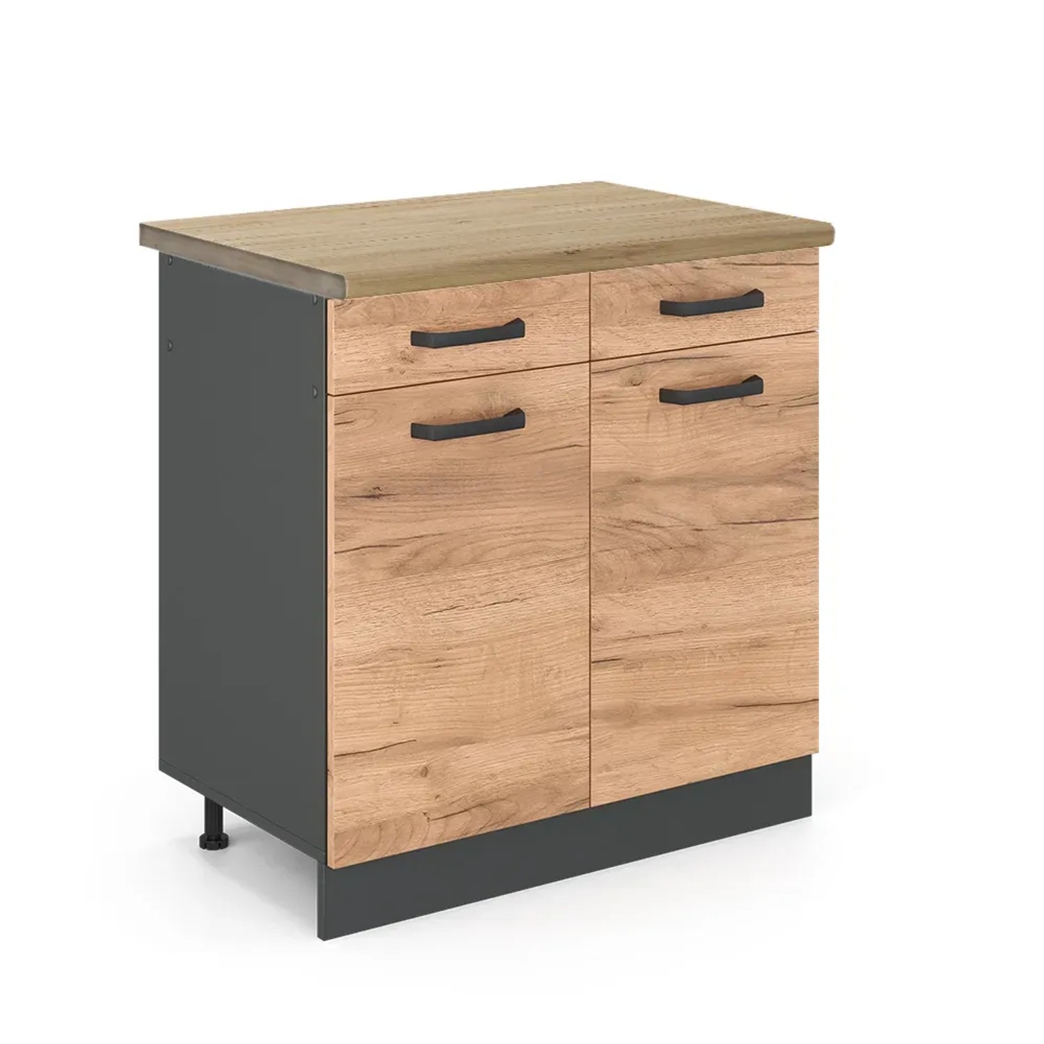 Vicco Küchenunterschrank R-Line Goldkraft Eiche/Anthrazit 80 cm AP Eiche mit Anthrazit Korpus