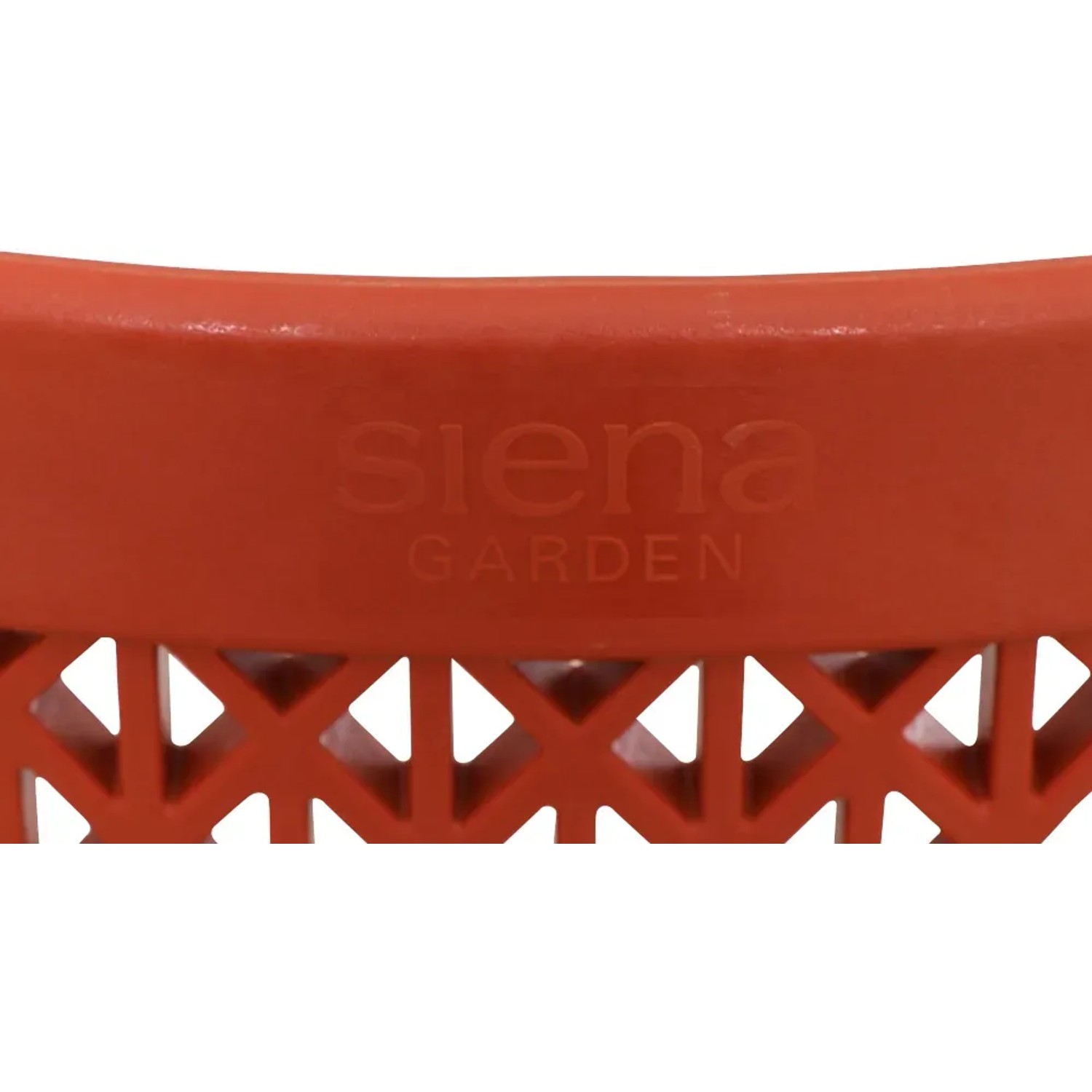 Detailaufnahme Siena Garden Stapelsessel District in Brick, Gartenstuhl mit Logo.