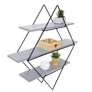 BERLINLODGE Wandregal Rautenförmig HxBxT 60x55x12cm Industriedesign Echtholz Grau-Blau Hängeregal Regal