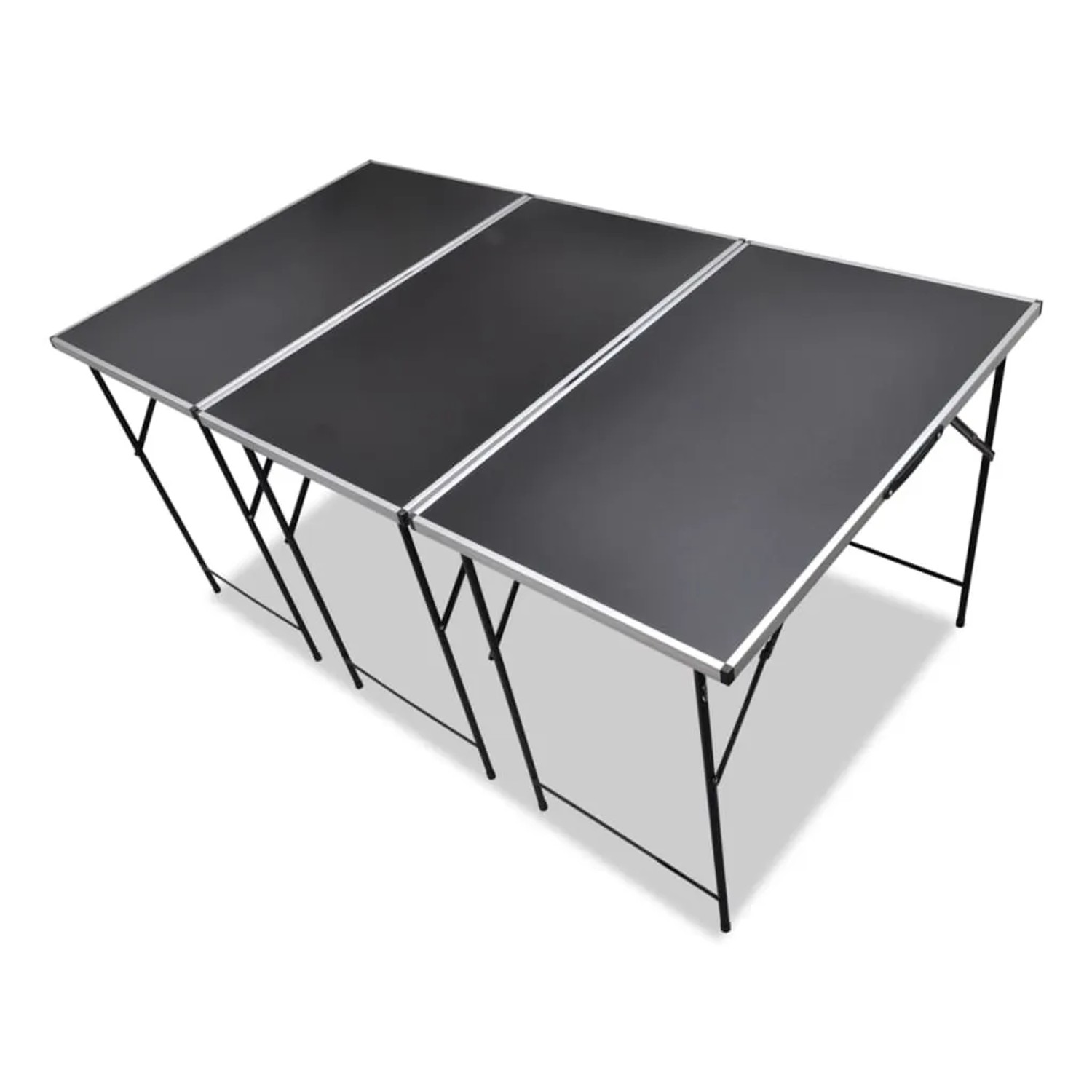 vidaXL Tapeziertische, 3 klappbare, schwarze Tische mit Aluminiumrahmen und Eisenbeinen.