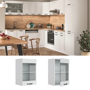 Vicco Küchenglasschrank R-Line, weißer Hängeschrank im Landhausstil, 40 cm breit.