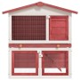 vidaXL Kaninchenstall, rot/weiß, Holz, 2-stöckig mit 3 Türen für Kleintiere.