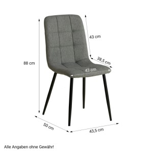 Grauer Polsterstuhl mit schwarzen Metallfüßen und gesteppter Rückenlehne, aus dem 6er Esszimmerstuhl-Set.